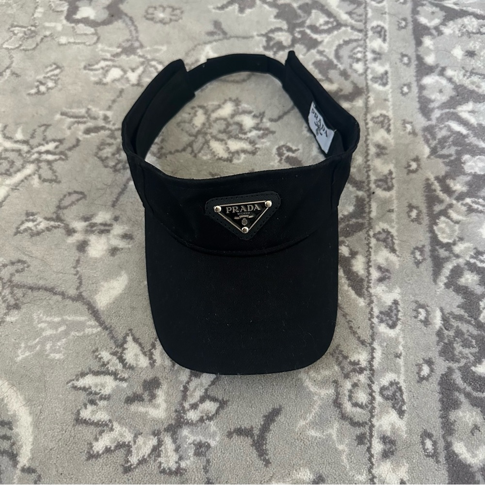 Prada Black Hat with Iconic Logo and Adjustable Strap